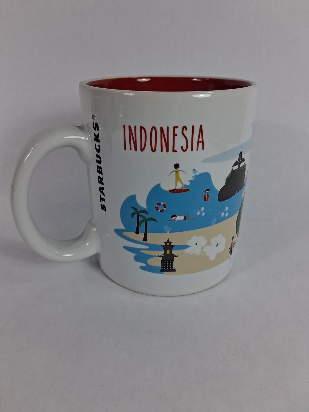 Starbucks Indonesia Series Mug 2014 16 oz Red Interior Coffee Cup HTF