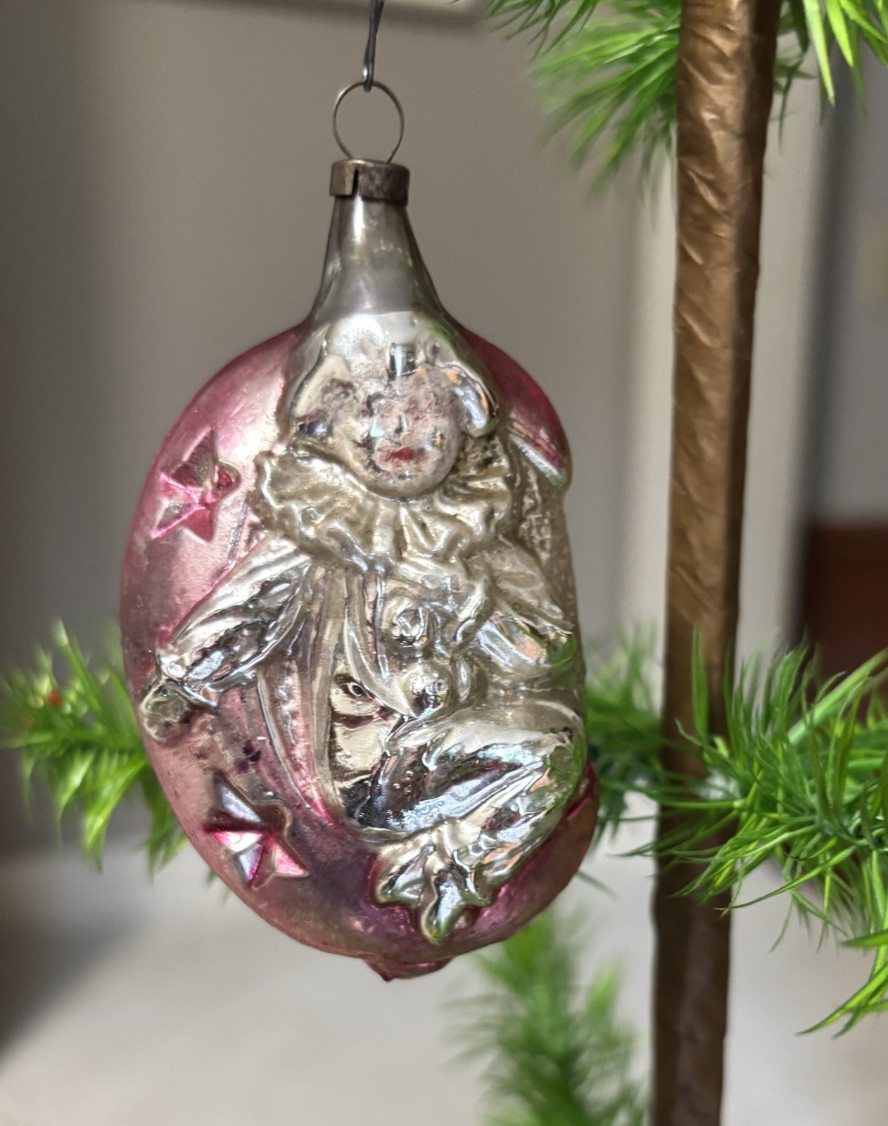 Antique Rare German Glass Boy Clown In The Moon Ornament 