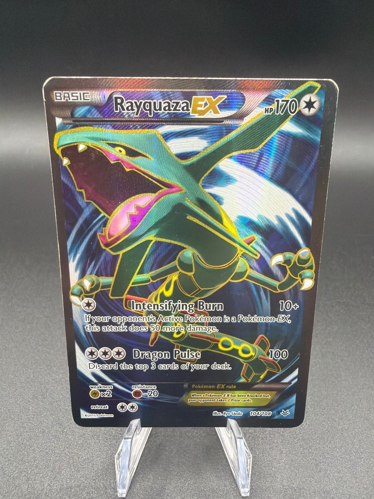 LP+ Pokemon Rayquaza EX 104/108 Roaring Skies Full Art Holo ENG 2015