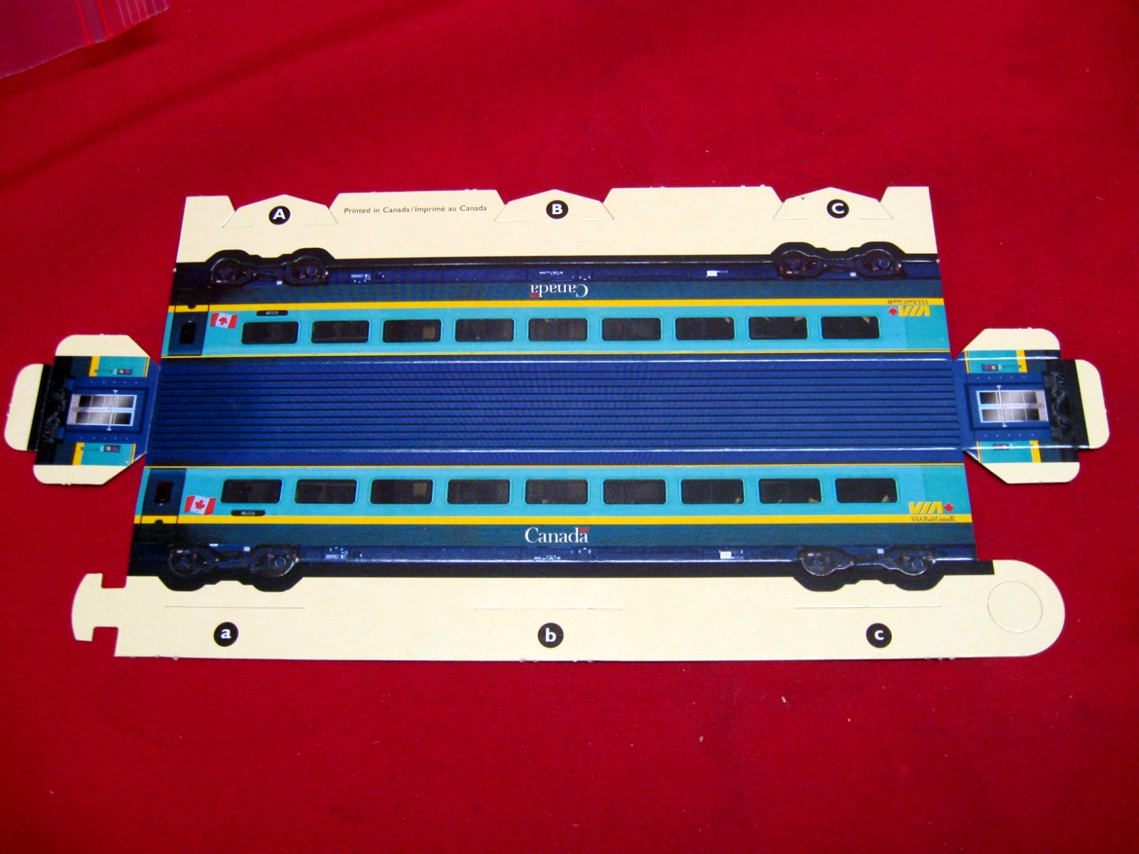 VINTAGE VIA RAIL CANADA PAPER FOLD OUT TOY TRAIN PASSENGER CAR