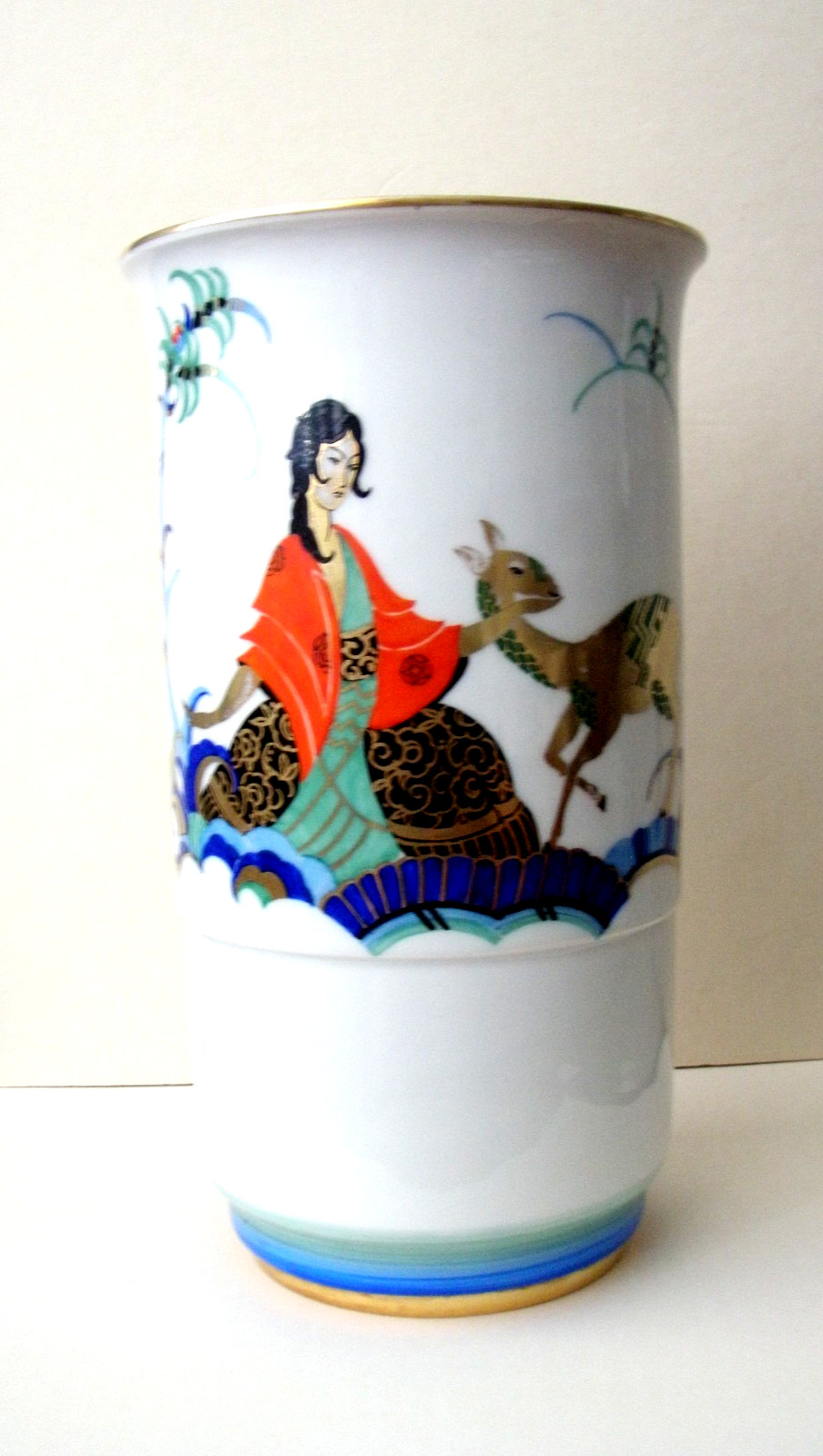 Langenthal Swiss Porcelain Vase Asian Chinoise Deco 1928 Perfect 11 In Tall