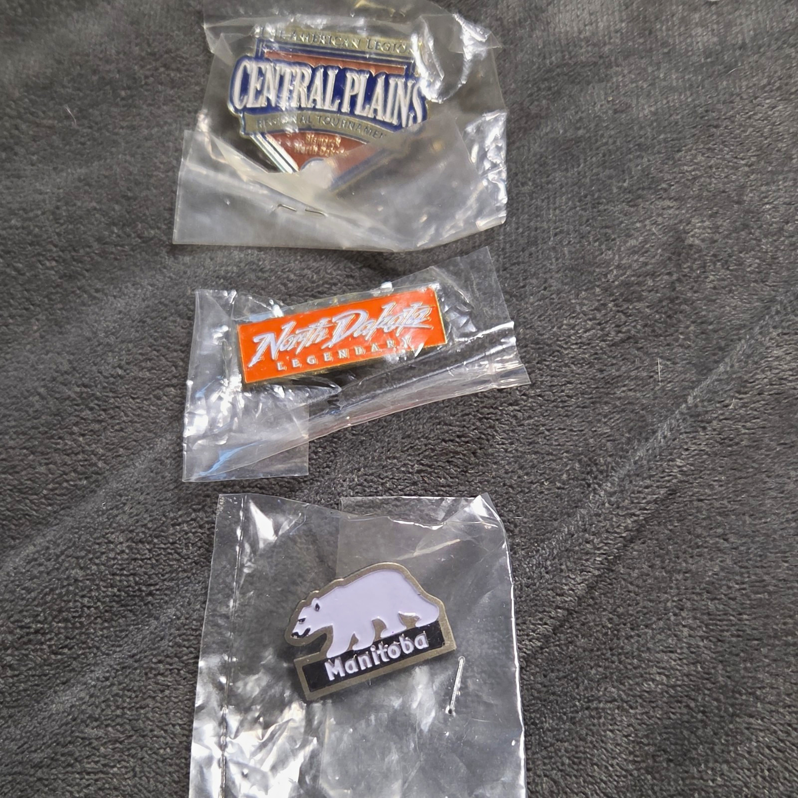 3 Souvenir Lapel Pins: Manitoba Bear, North Dakota Legend, American Legion 2016 3 Souvenir Lapel Pins: Manitoba Bear, North Dakota Legend, American Legion 2016