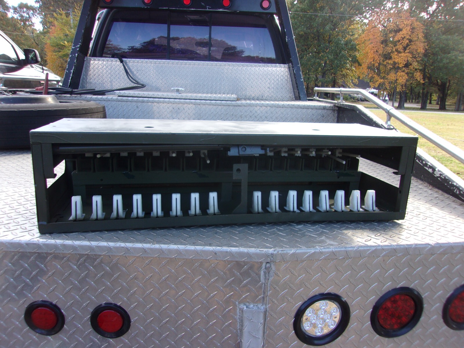ONE...MILITARY SURPLUS  WEAPONS  9 MM PISTOL RACK CABINET  GUN SAFE US ARMY