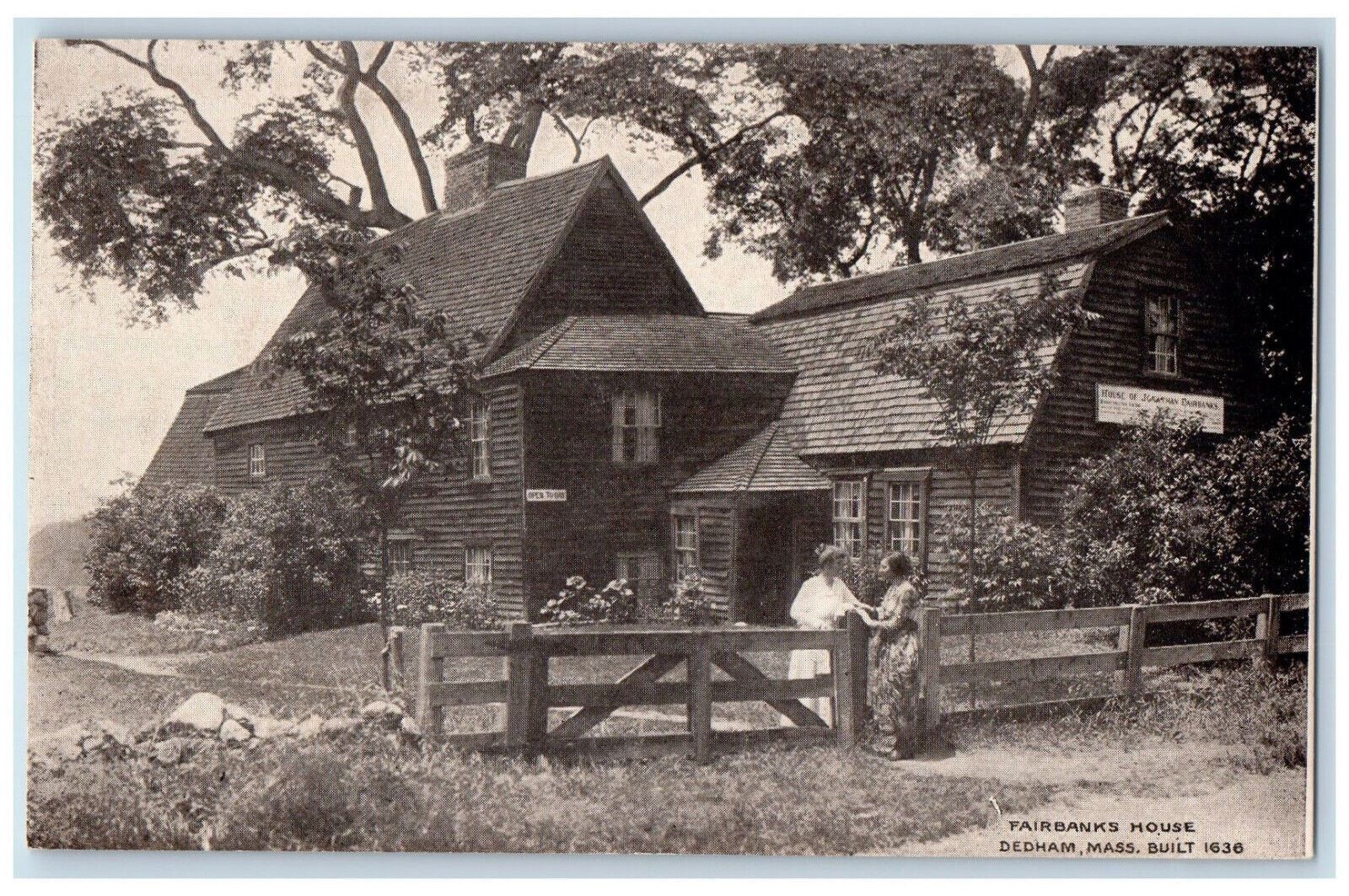c1905 Two Women Talking Fairbanks House Dedham Massachusetts MA Antique Postcard