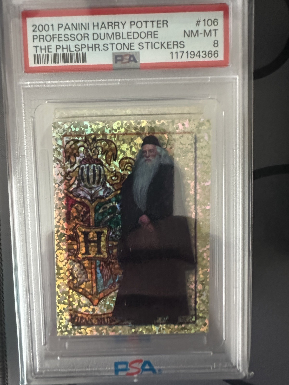 Professor Dumbledore 2001 Panini Harry Potter Stickers #106 PSA 8 Professor Dumbledore 2001 Panini Harry Potter Stickers #106 PSA 8