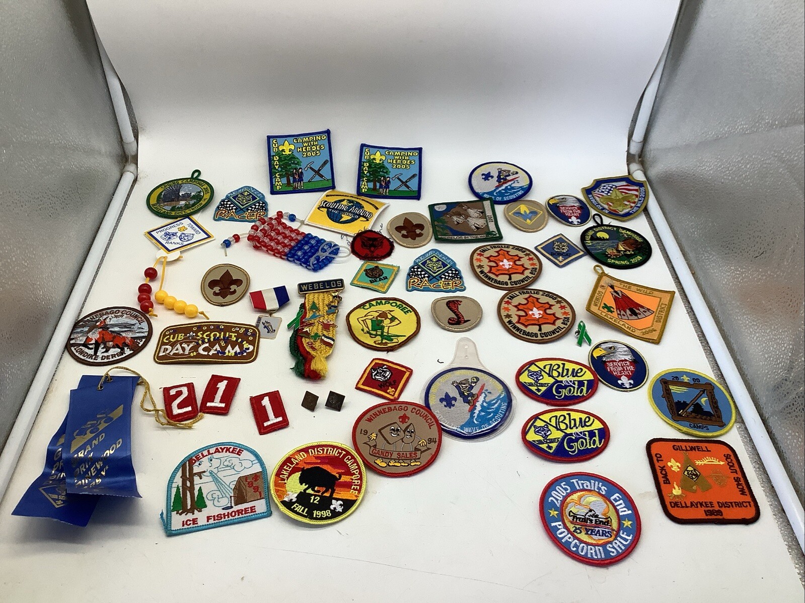 58 Boy Scouts BSA Assorted Patch W/webelo Ribbons And Pins Patches Vintage