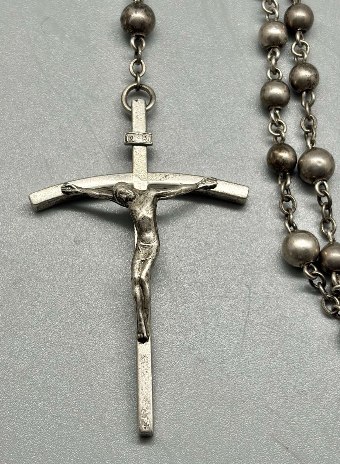 VINTAGE CREED ALL STERLING SILVER ROSARY 30.4g 26” CLASSIC CRUCIFIX