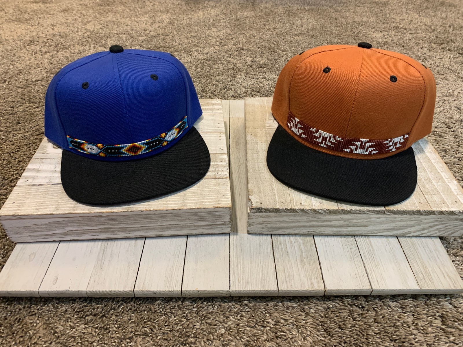 Two Native American Beaded Hats Caps 