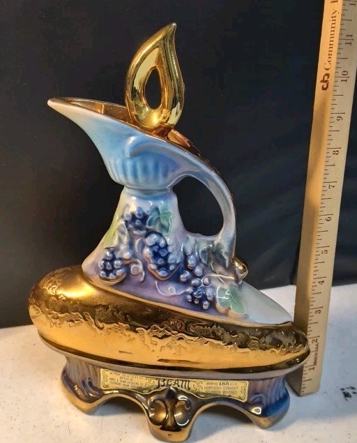 1977 Jim Beam Whiskey 155 Months Old EMPTY Regal China BLUE/GOLD GRAPES Decanter