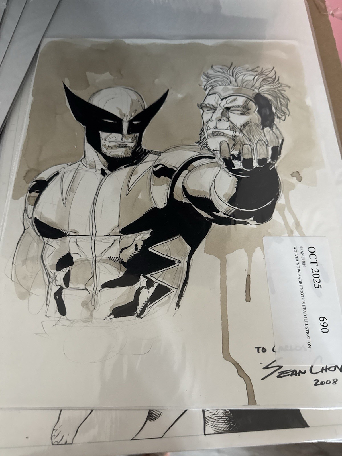 HUGE original WOLVERINE holding SABRETOOTH heas By Sean Chen HUGE original WOLVERINE holding SABRETOOTH heas By Sean Chen