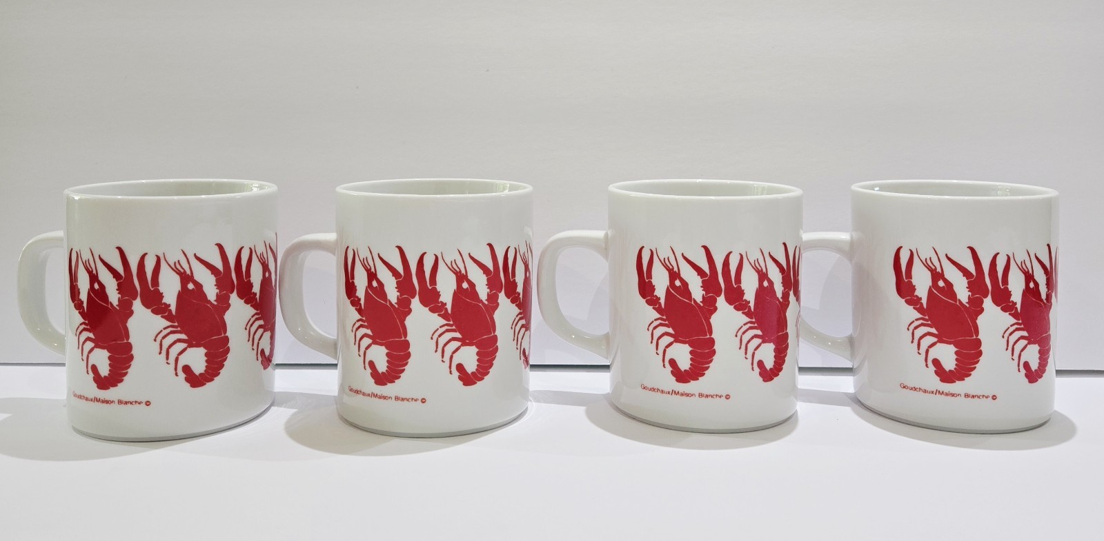 4 Crawfish Goudchaux\'s Goudchaux Maison Blanche Mugs Cups Cajun Louisiana Set