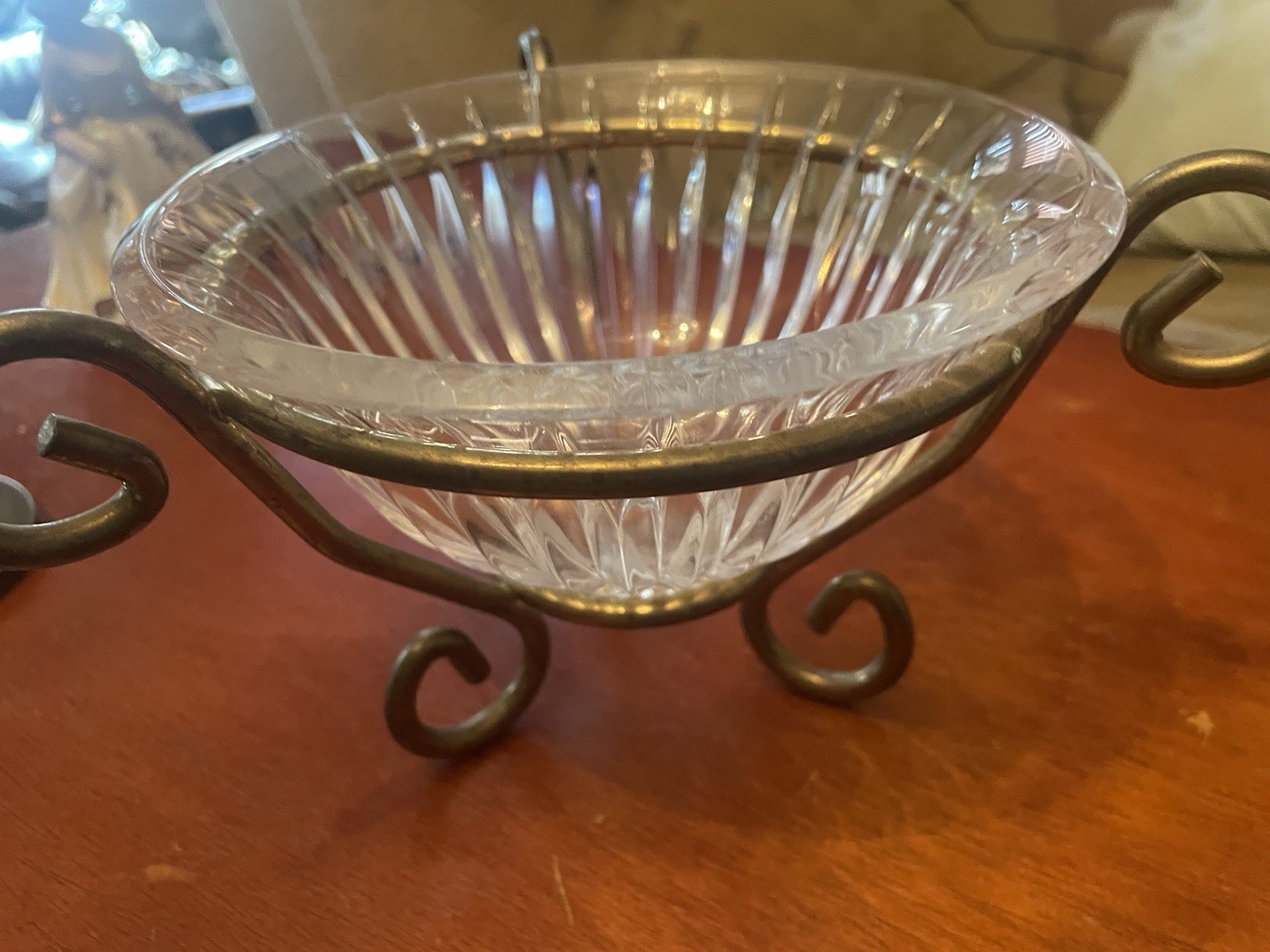 Vintage Mikasa Crystal Bowl W/ Tiara Metal Stand 