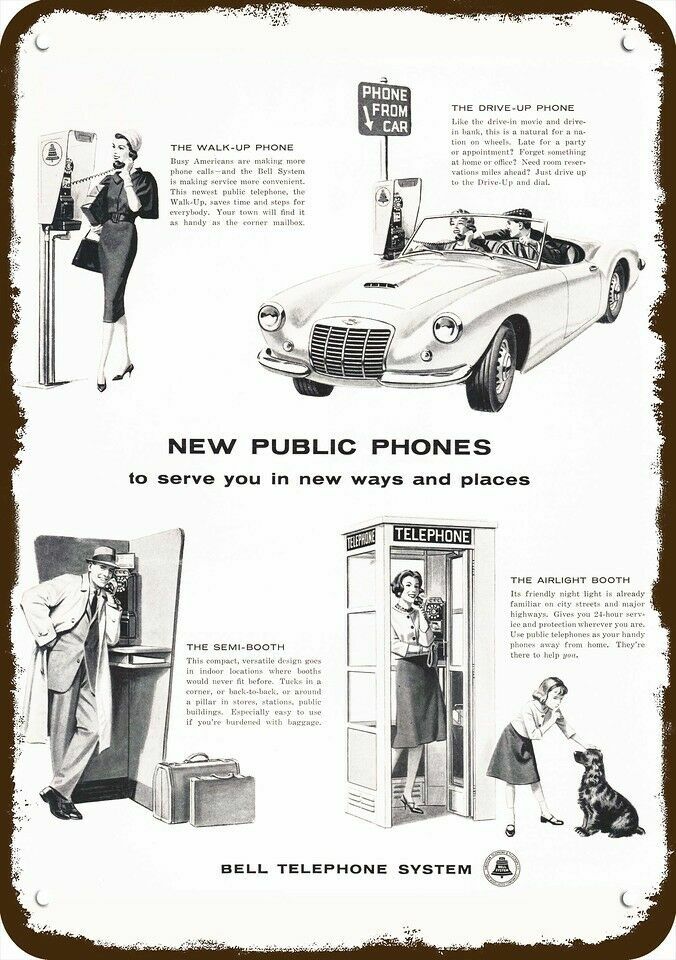 1960 BELL Pay Telephone Phone Booth Vintage-Look *DECORATIVE REPLICA METAL SIGN*
