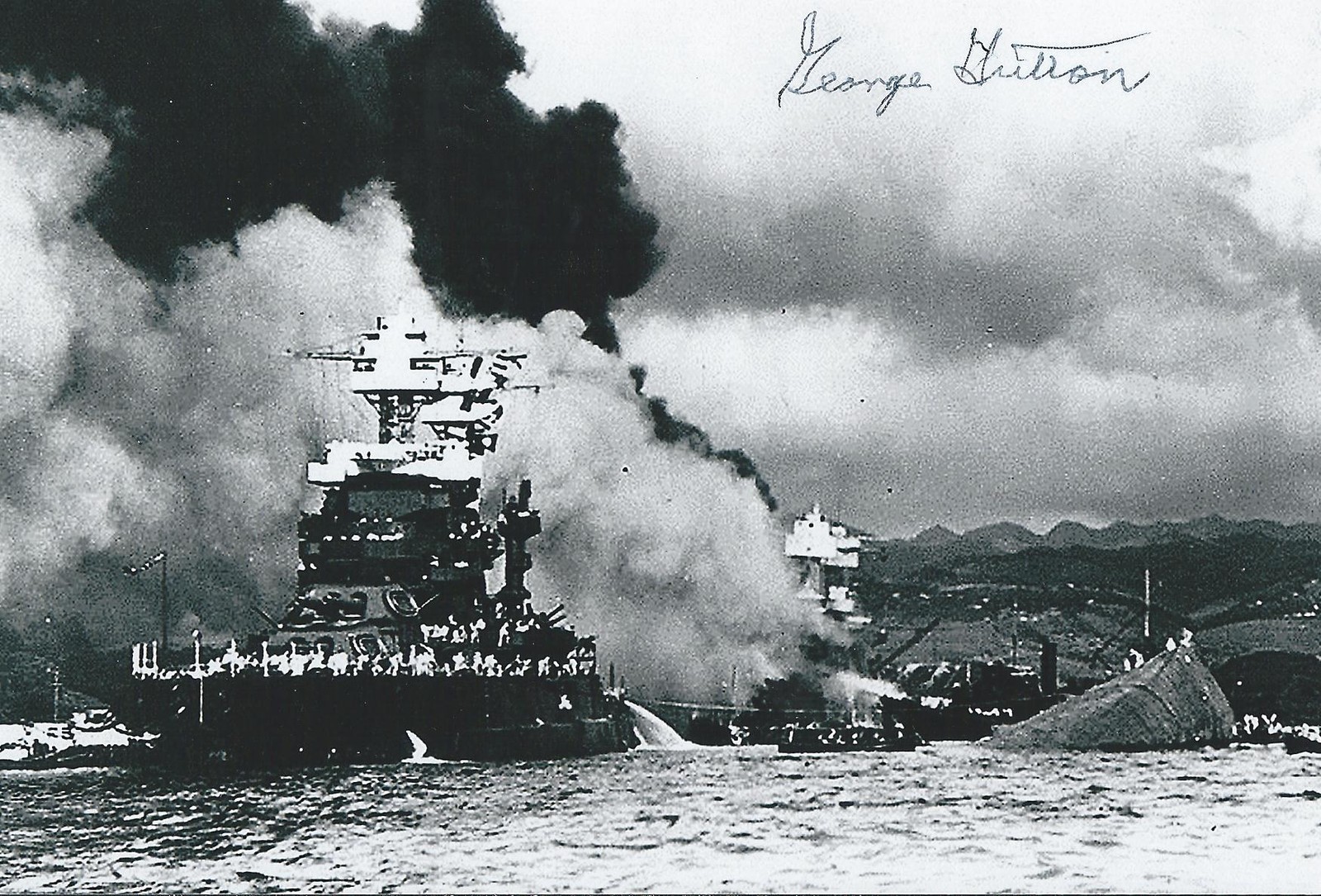 George Hutton signed 4x6 photo WW II Pearl Harbor Survivor COA LOOK