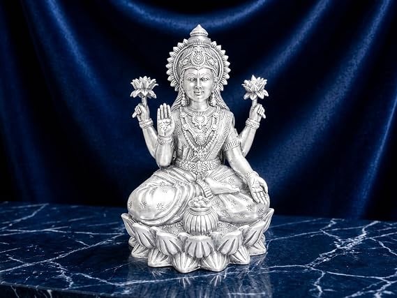 Brass Laxmi Idol Silver Plated Maa Lakshmi Murti Home Temple Decor 3.5 cm