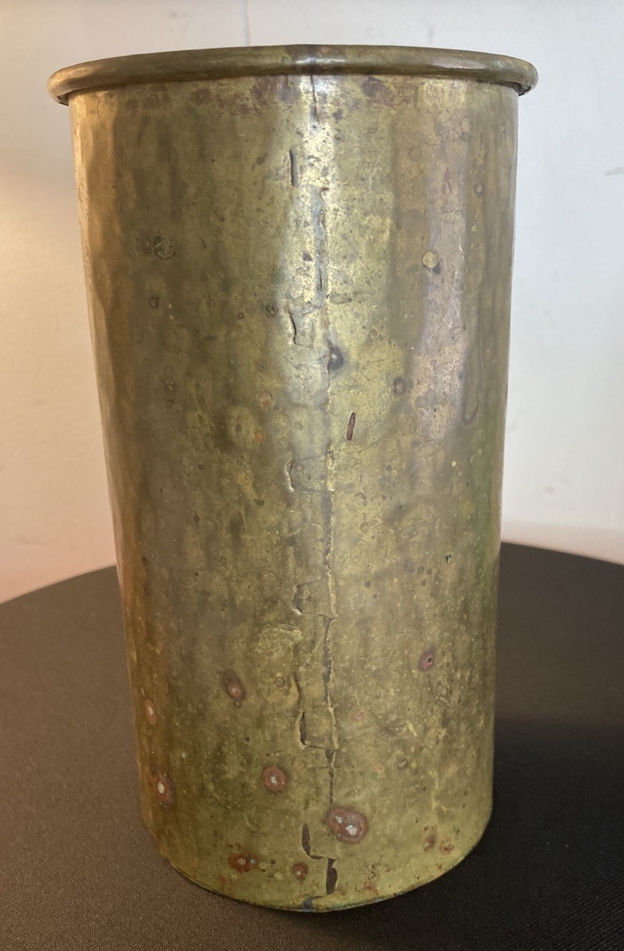 Antique Brass Cylinder Canister Hand Hammered Dovetail Primitive Patina 7 3/4” T Antique Brass Cylinder Canister Hand Hammered Dovetail Primitive Patina 7 3/4” T