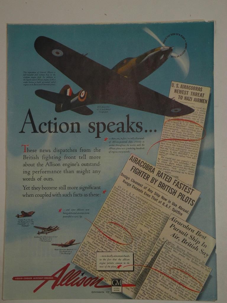 Magazine Ad* - 1942 - Allison Aircraft - World War II - Bell Airacobra