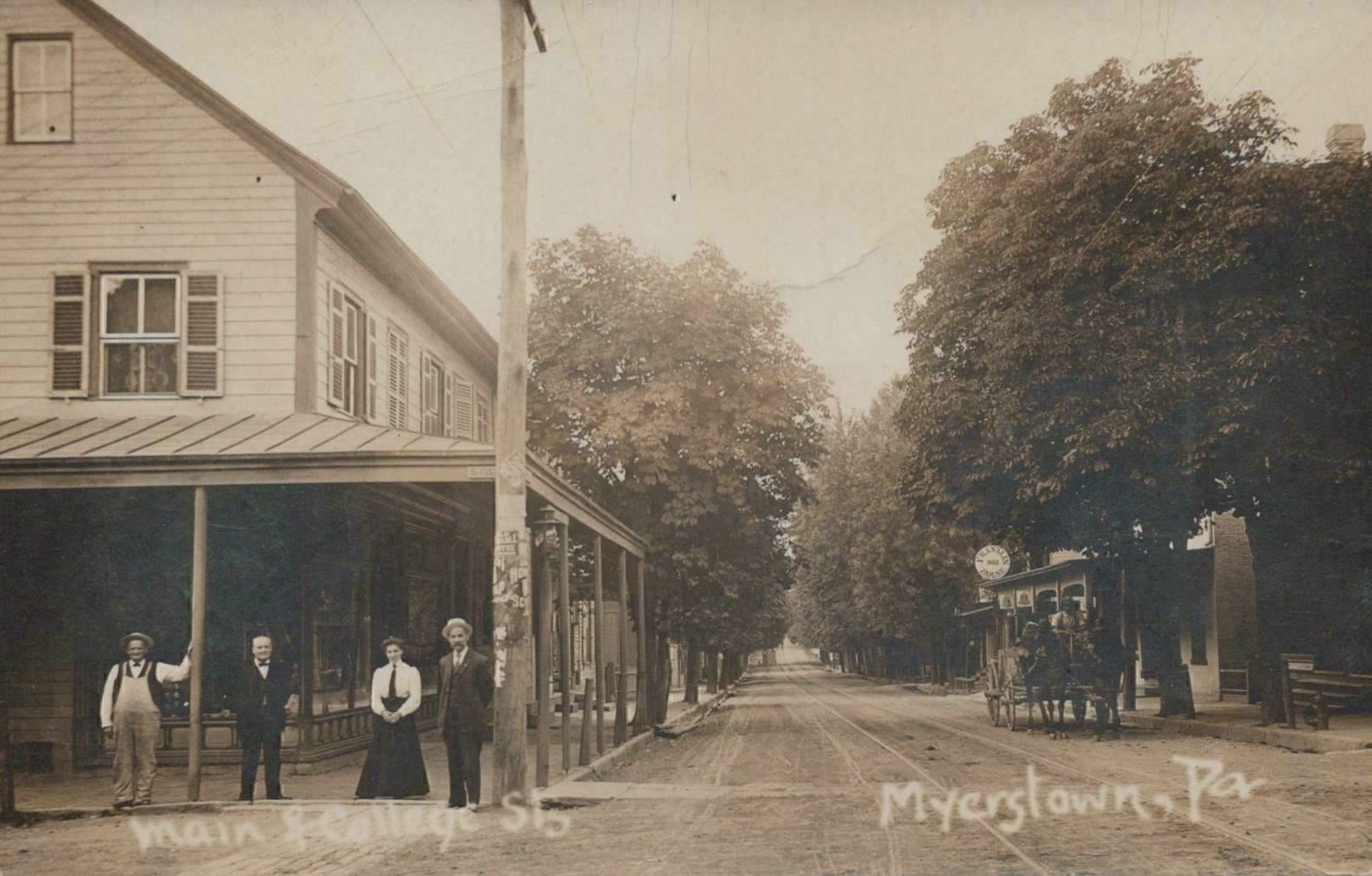 RPPC Postcard Main and College Streets Myerstown PA 