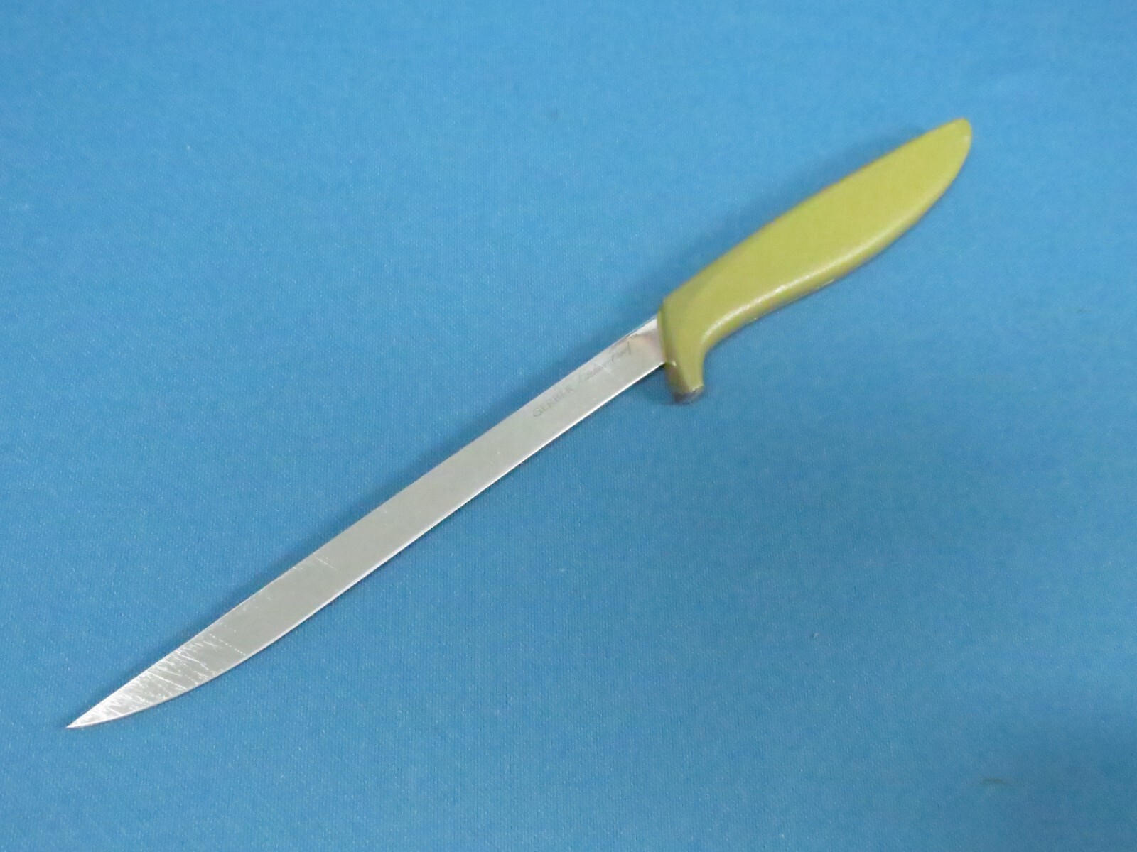 Vintage GERBER Legendary Blades 6.5  Durendal Boning Knife Green Armorhide Handl
