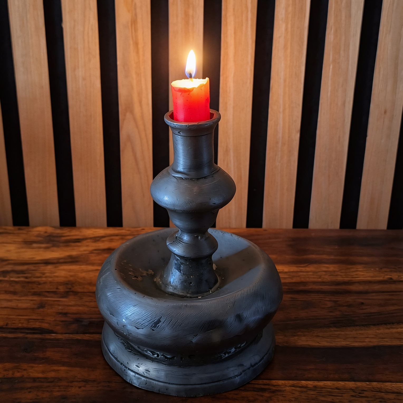 Candlestick Antique Large Primitive 17th Century Era Bulbous Capstan Pewter