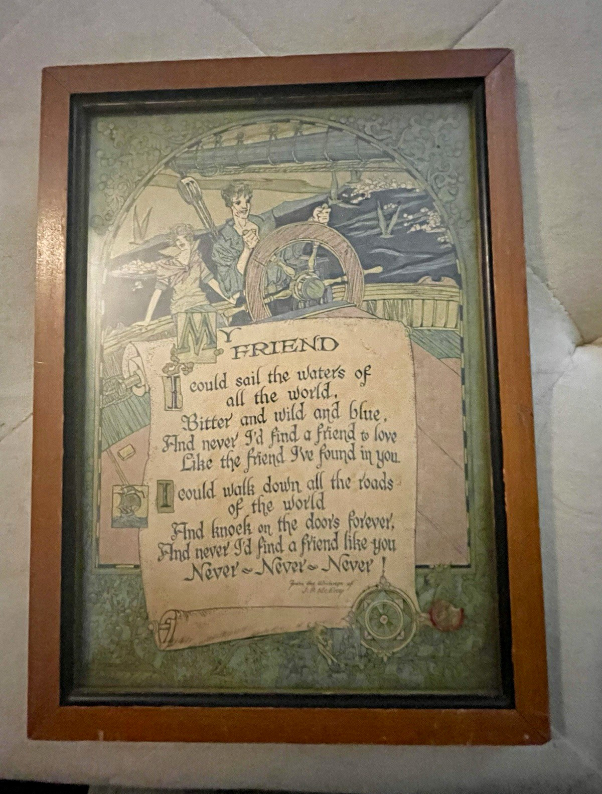 Antique Buzza Motto Print My Friend Poem J P McEvoy Art Nouveau Framed 8x10