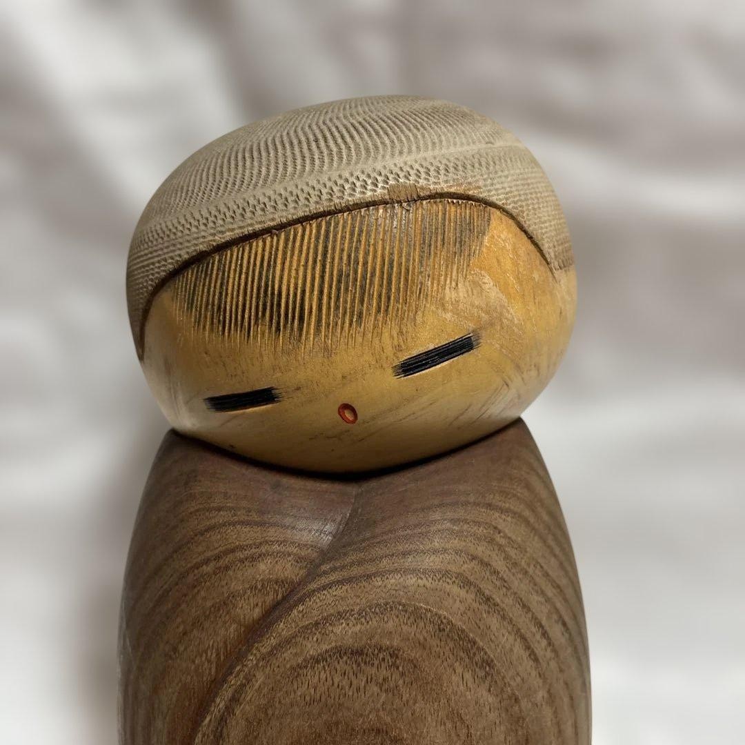 Watanabe Masao Kokeshi Wooden Doll Handmade Traditional Craft Natural Wood 12cm