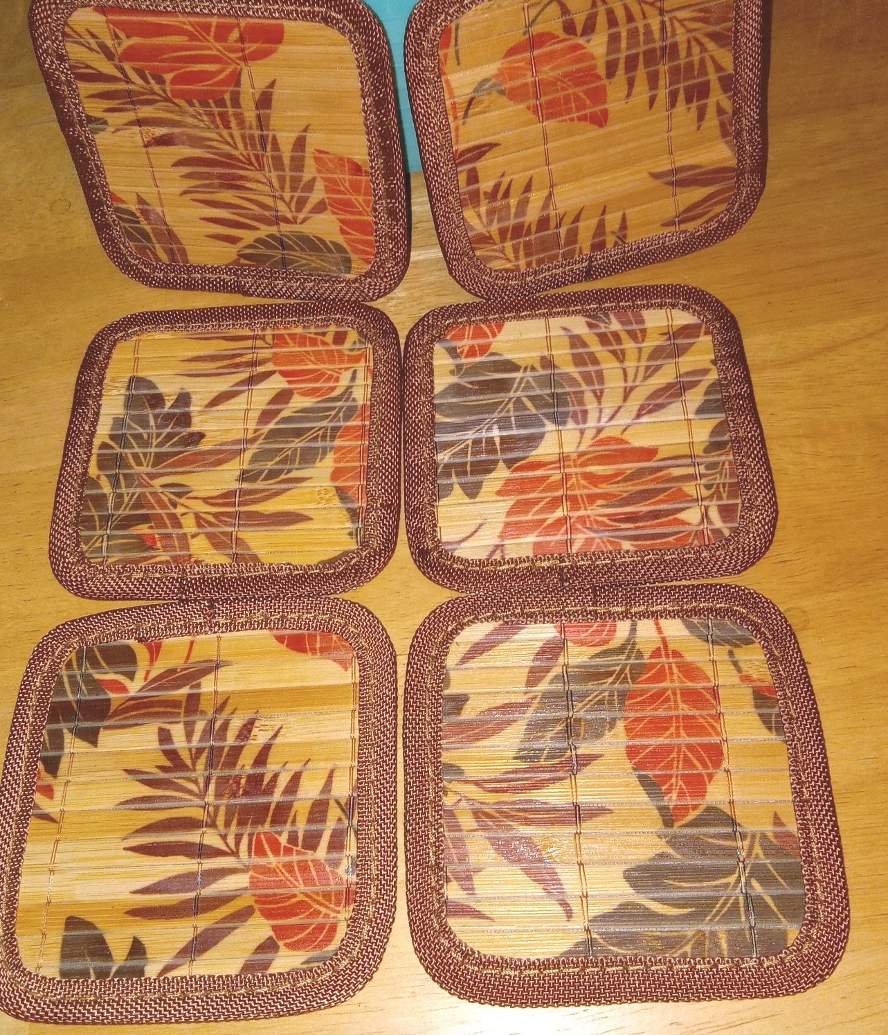 6 Pc Hawaiian Japanese Asian Bamboo Art Floral Coaster Set 6 Pc Hawaiian Japanese Asian Bamboo Art Floral Coaster Set