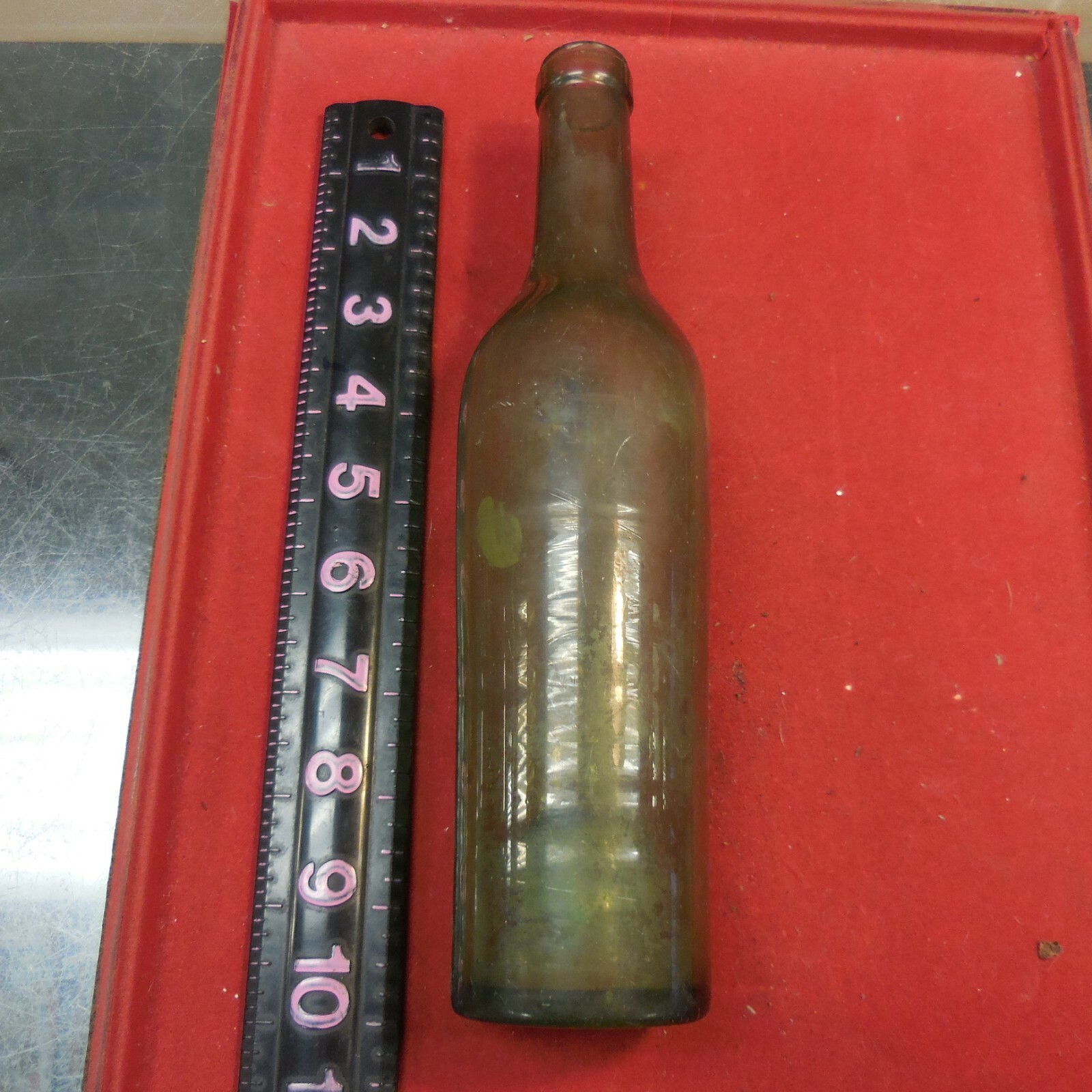 Vintage Green Bottle 9.5  Inch--indented bottom
