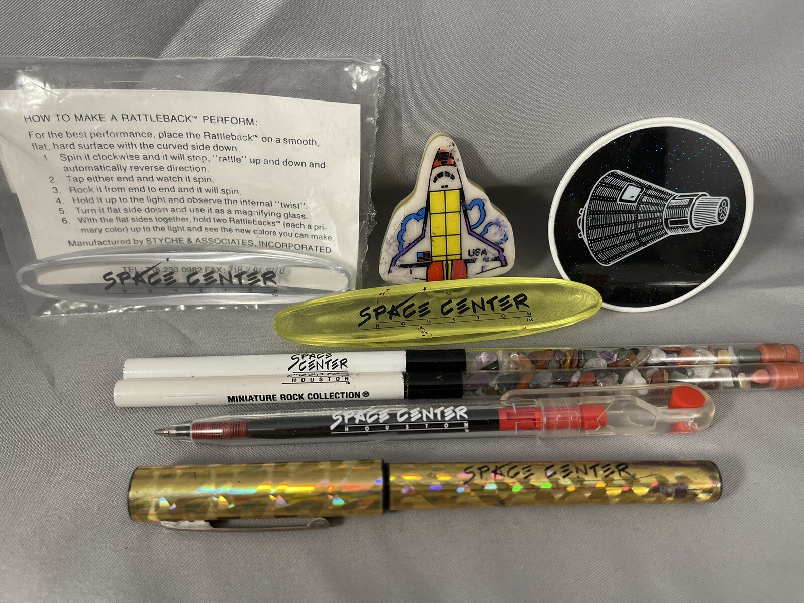 Vintage 1990’s Houston Space Center Souvenir Lot Pens Pencils Space Shuttle Disk