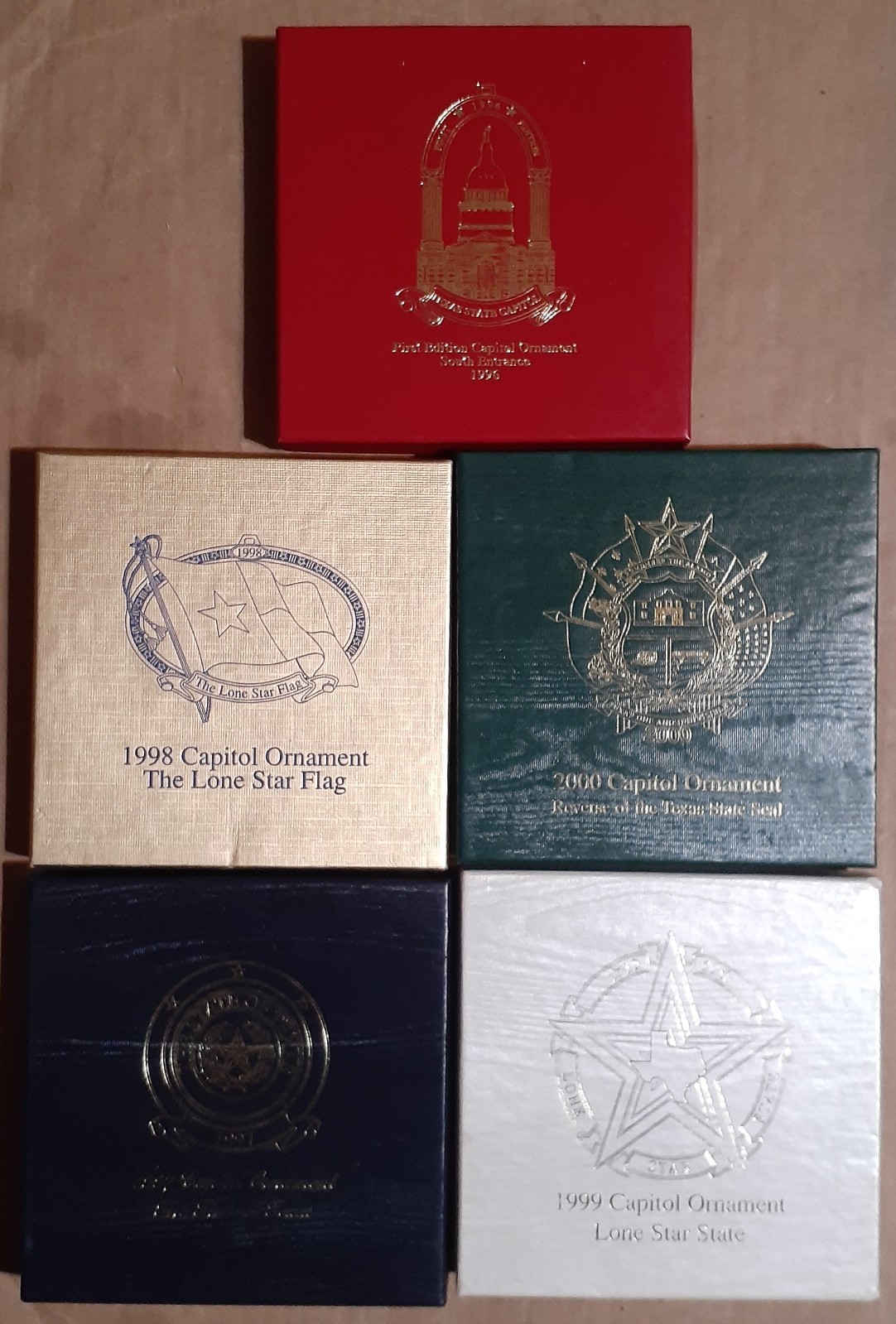 5 State Of Texas Capitol Christmas Ornaments  1997/1999/1998/2000/1996