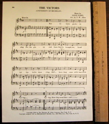 UNIVERSITY OF MICHIGAN Original Vintage Song Sheet c1953 \