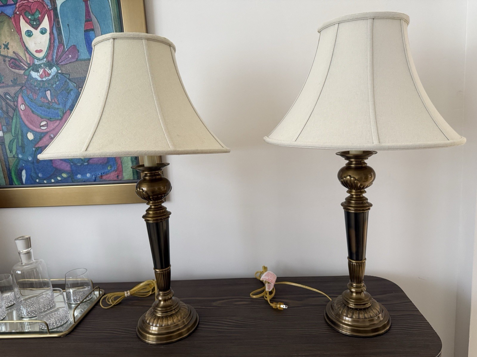 Pair 1970s Bill Blass Studio Heavy Brass Table Lamps | Signed Hollywood Regency.