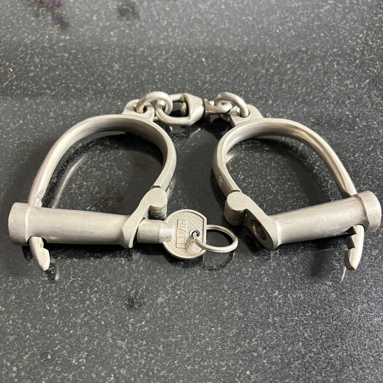 Vintage HIATT British Made Steel Handcuffs w/ Original Key Police Restraint Work