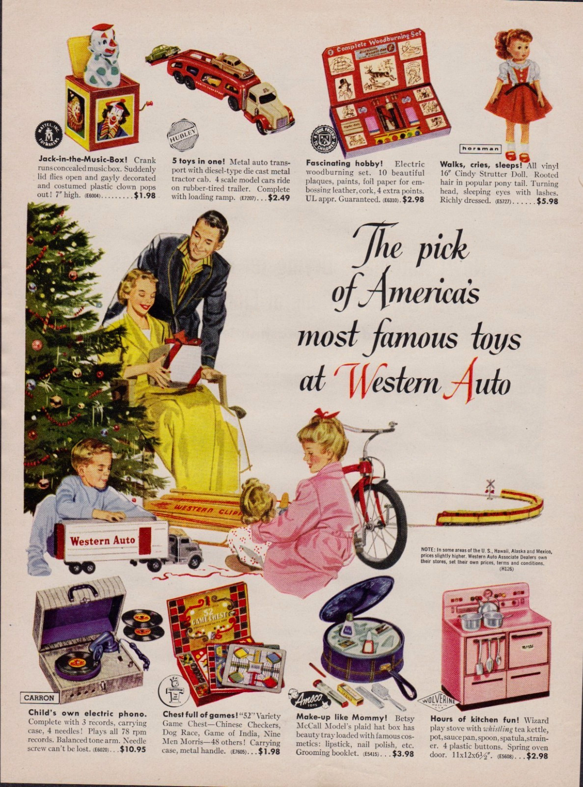 1956 Popular Toys Western Auto Ad Hubley, Mattel, Horsman, Amsco, Wolverine etc.