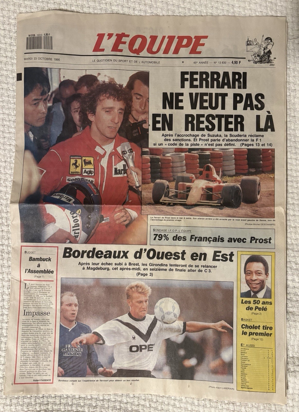 L\'EQUIPE Newspaper N°13 830 the 23rd Oct 1990 - Ferrari ne veut pas en rester là