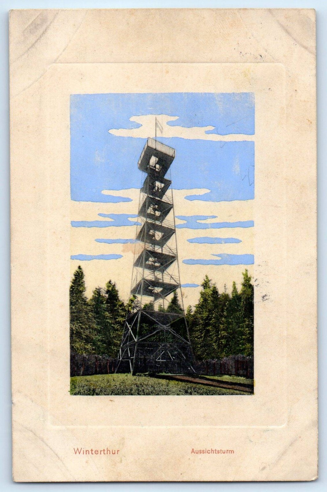 Zurich Switzerland Postcard Winterthur Observation Tower 1919 Antique Posted