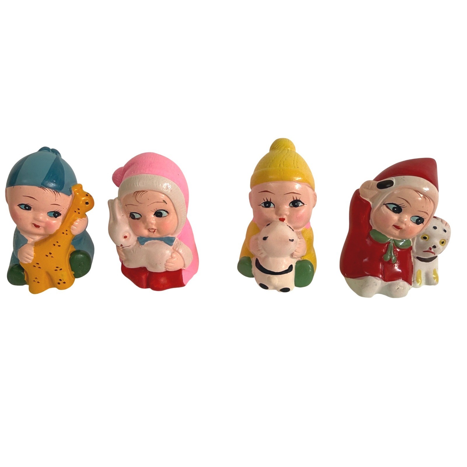 Vintage Wuxi Huishan Clay Baby Figurines Lot of 4 Hand Painted Chinese Folk Art