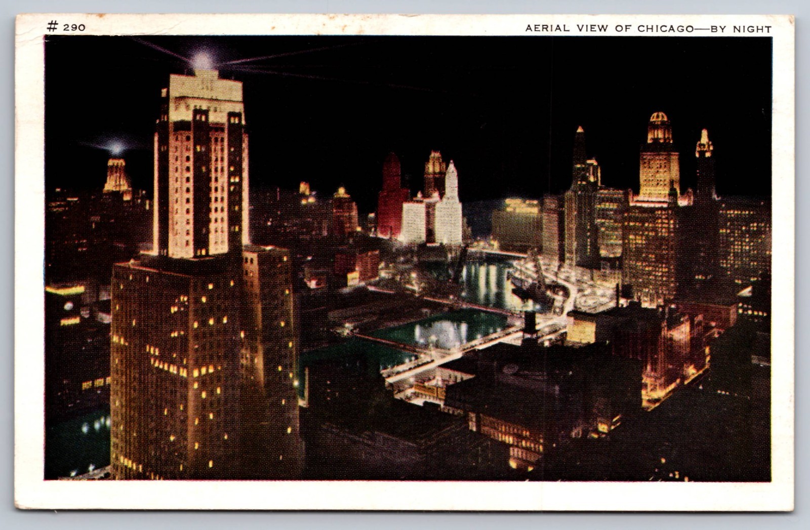 Aerial View of Chicago By Night Vintage Postcard c.1941