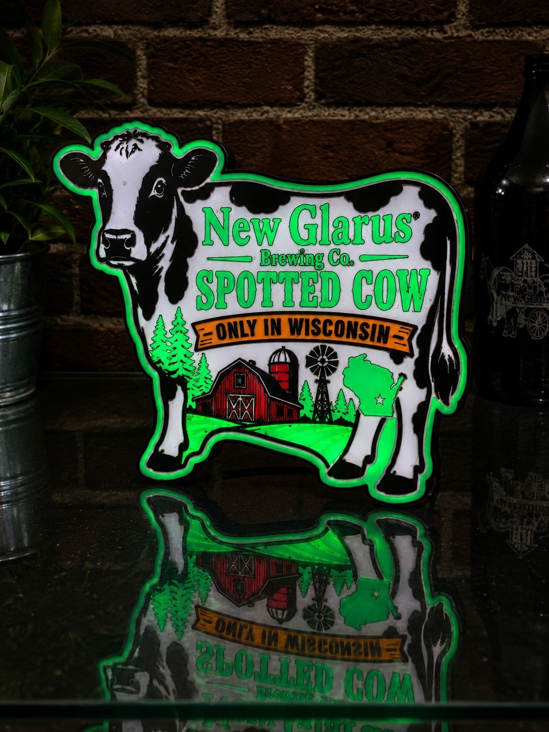 New Glarus Spotted Cow Cow Shaped Sign 3D Printed LED Light-Up Sign Decor Lamp