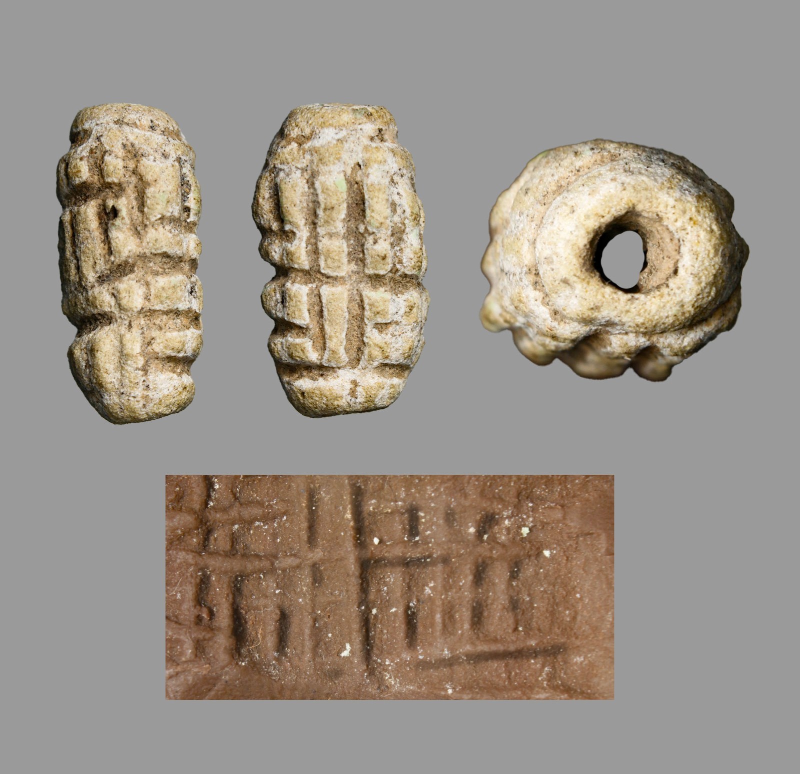 Ancient Mesopatamian Archaic Frit Cylinder Bead-Seal Circa 3000BC) Artifact Ancient Mesopatamian Archaic Frit Cylinder Bead-Seal Circa 3000BC) Artifact