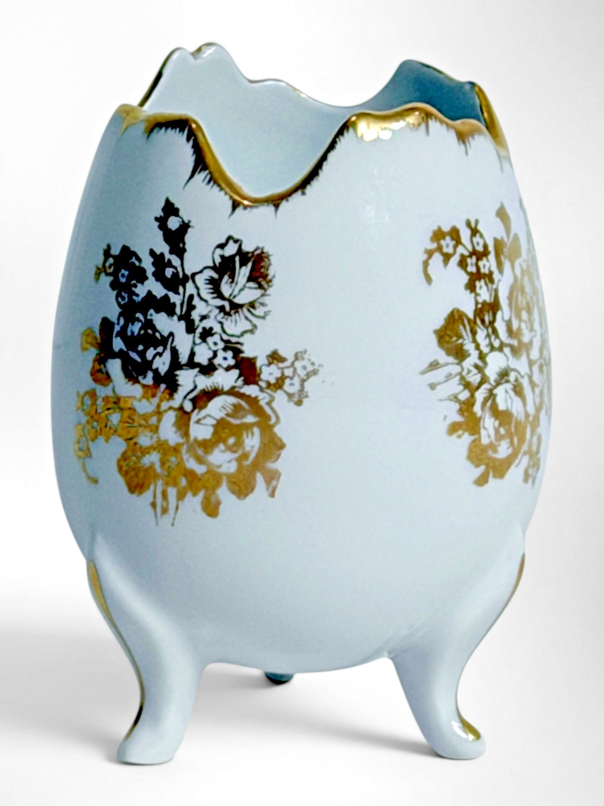 Couleuvre France Porcelain Cracked Egg Vase Gold Gilt Limoges VTG
