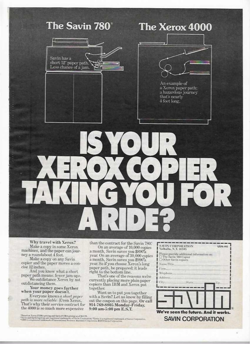 Savin 780 Paper Photocopier 1979 Vintage Print Advertisement