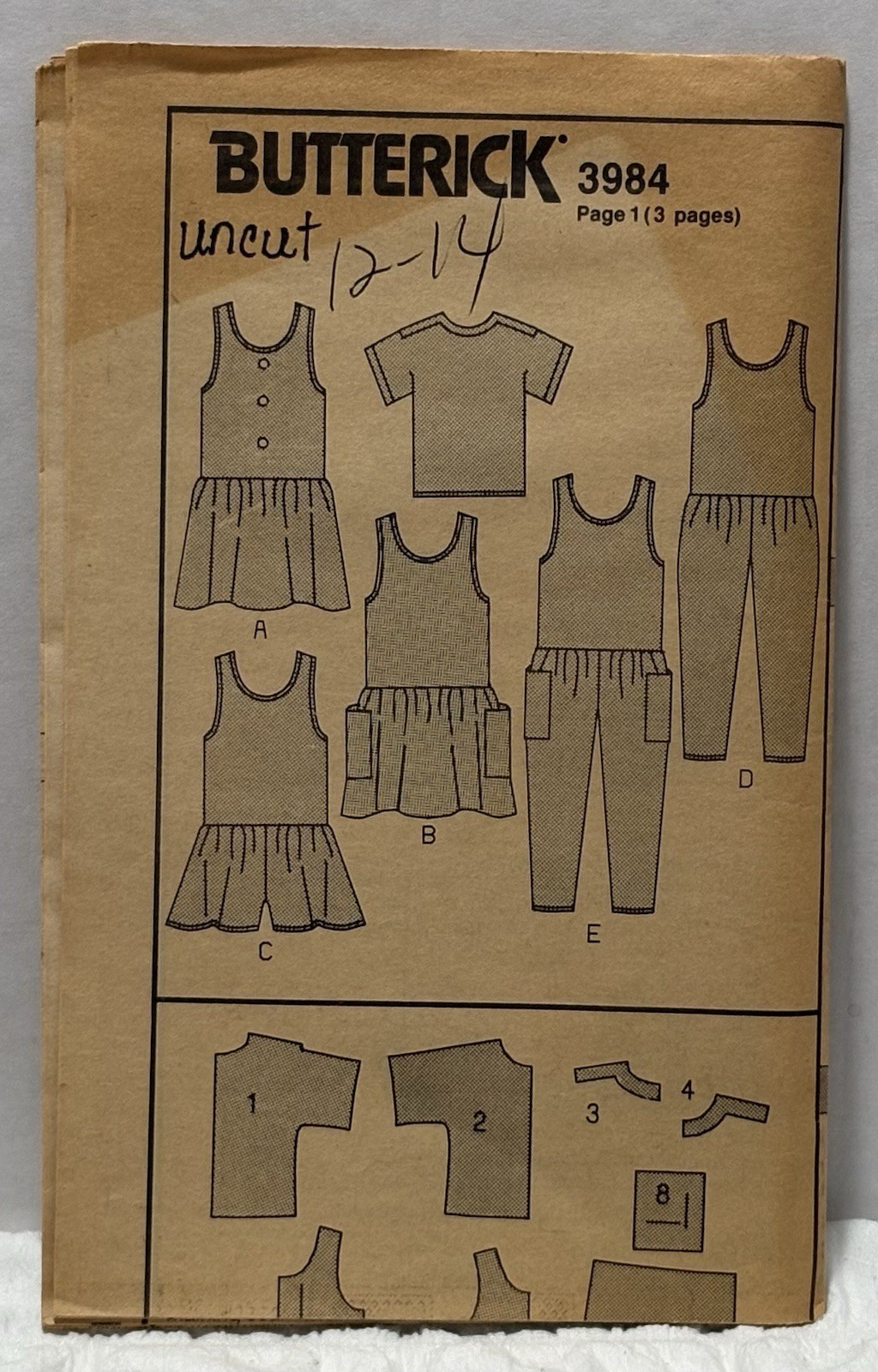 Butterick 3984 Size 12-14 Jumper, Jumpsuit, Top *PREOWNED* UNUSED 