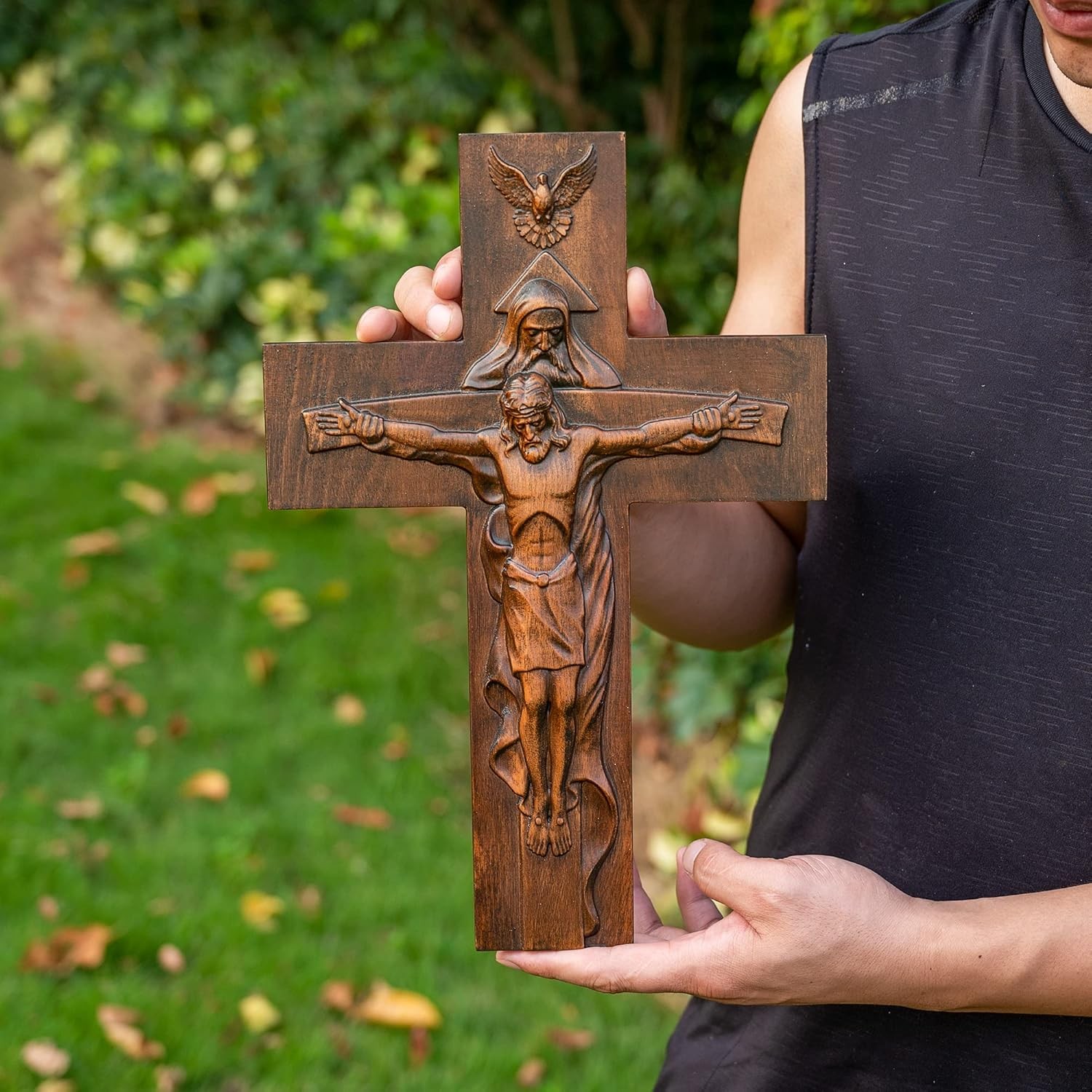 12-inch Antique Wooden Hand Carved Church Wall Crucifix Cross Jesus Christ Gift
