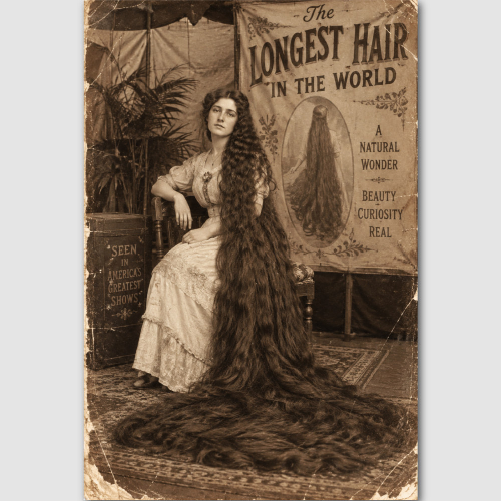 Woman Longest Hair Circus Vintage Photo Print Oddity Preformer Odd SIdeshow