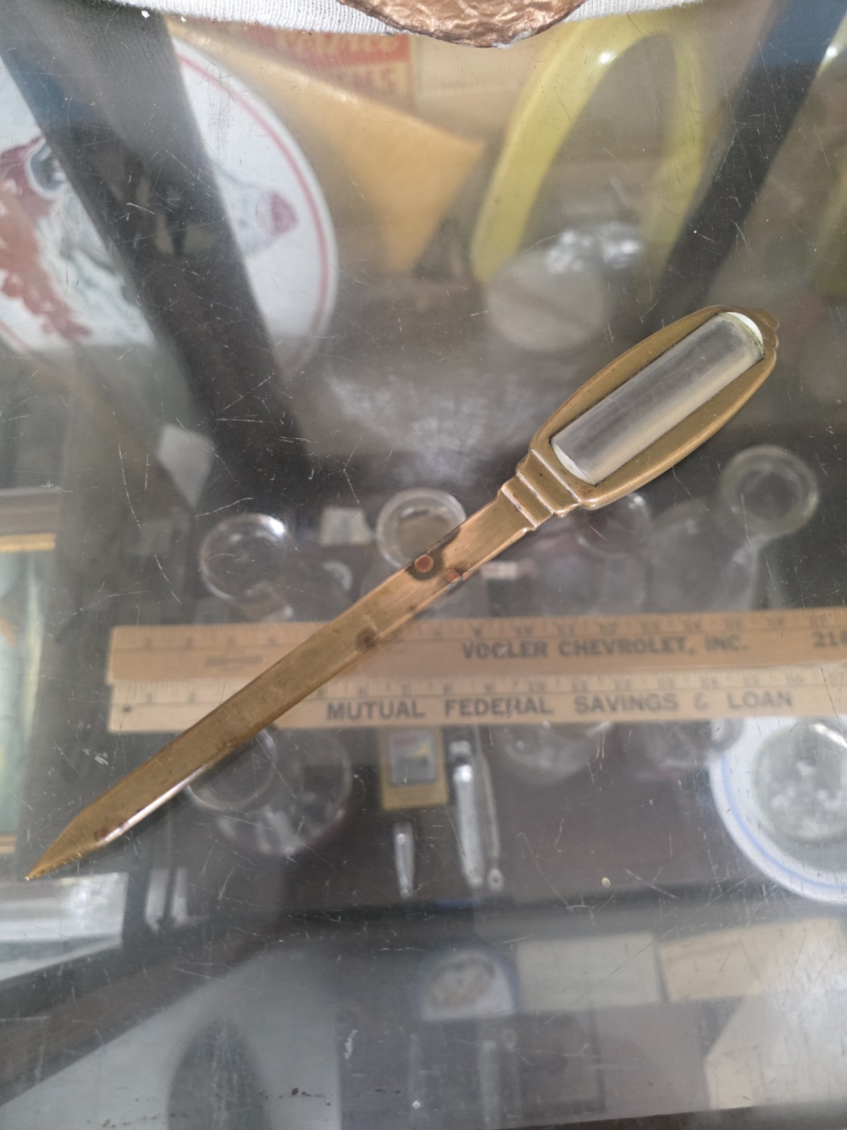 Vintage Bronze Letter Opener Magnifying Glass 