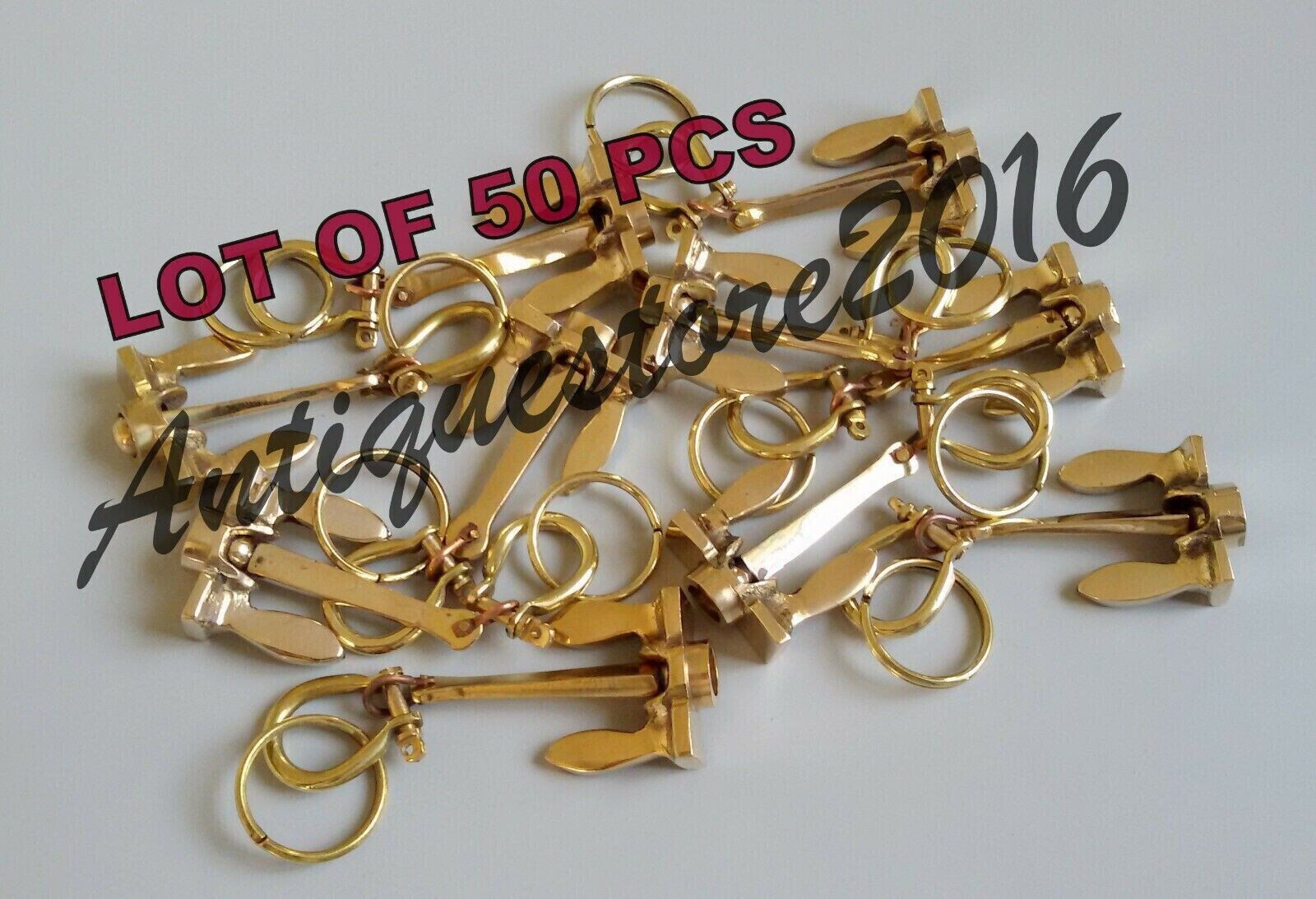 Lot Of 50 Antique Solid Brass Anchor Key Chain Ring Handmade New Decor Gift
