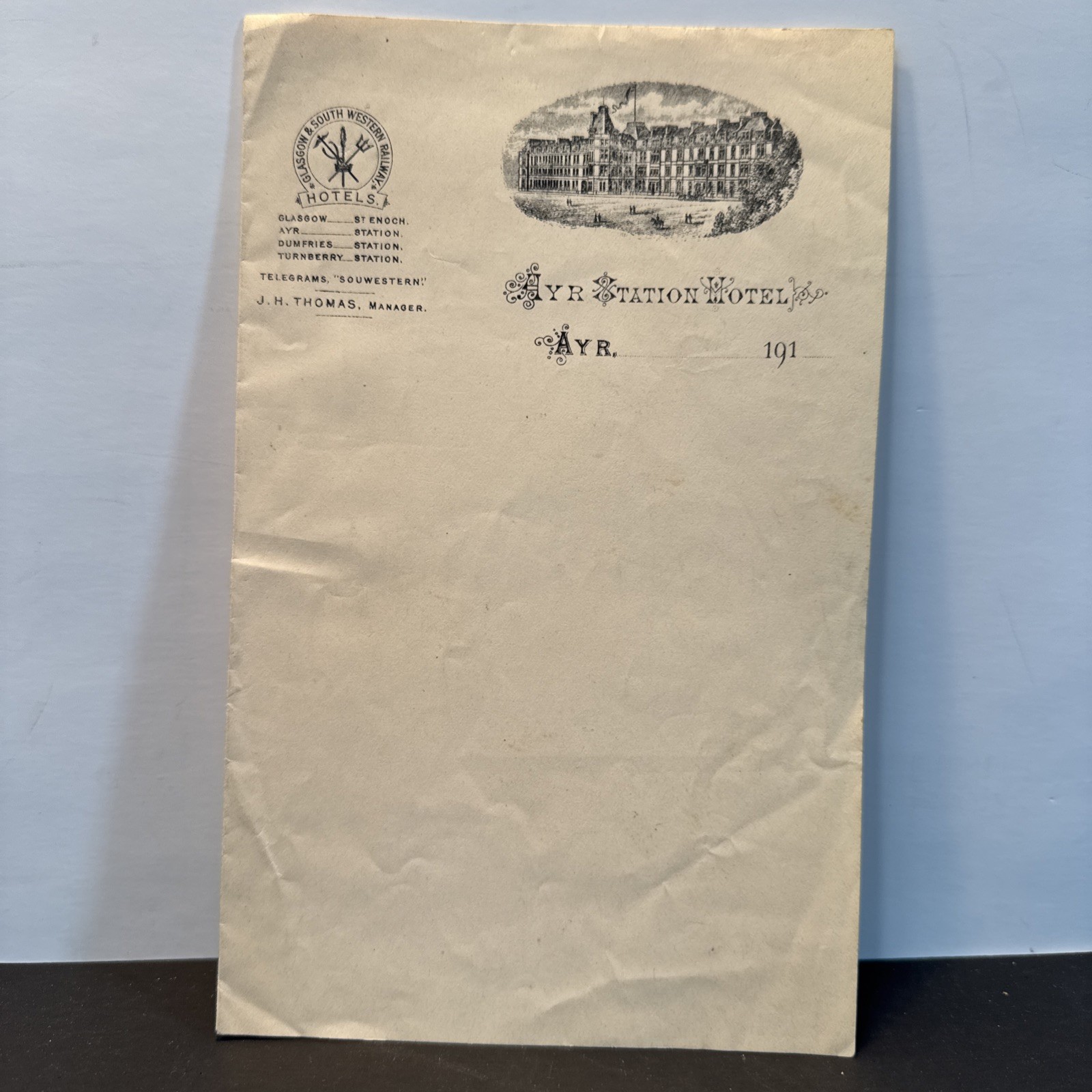 AYR STATION HOTEL Stationery  Glasgow & South Western Railway c 1910 s Scotland