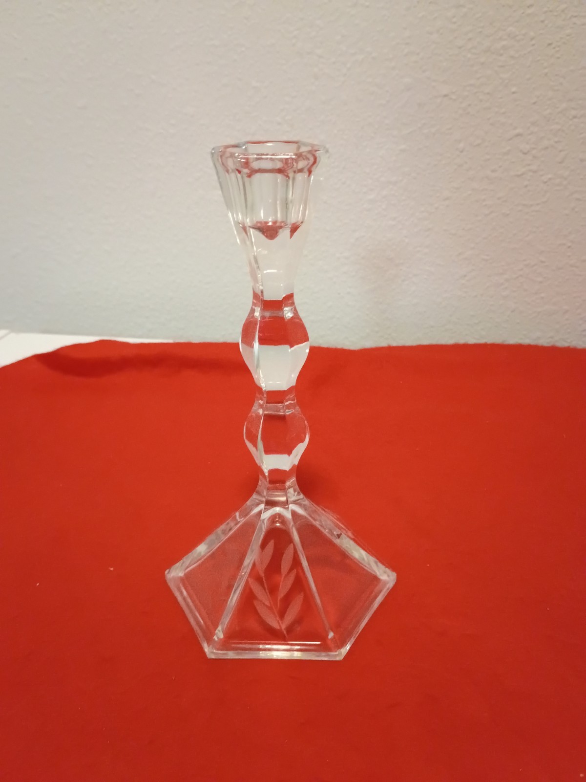Crystal Candlestick Holder Hexagon Shaped Etched Based 8\