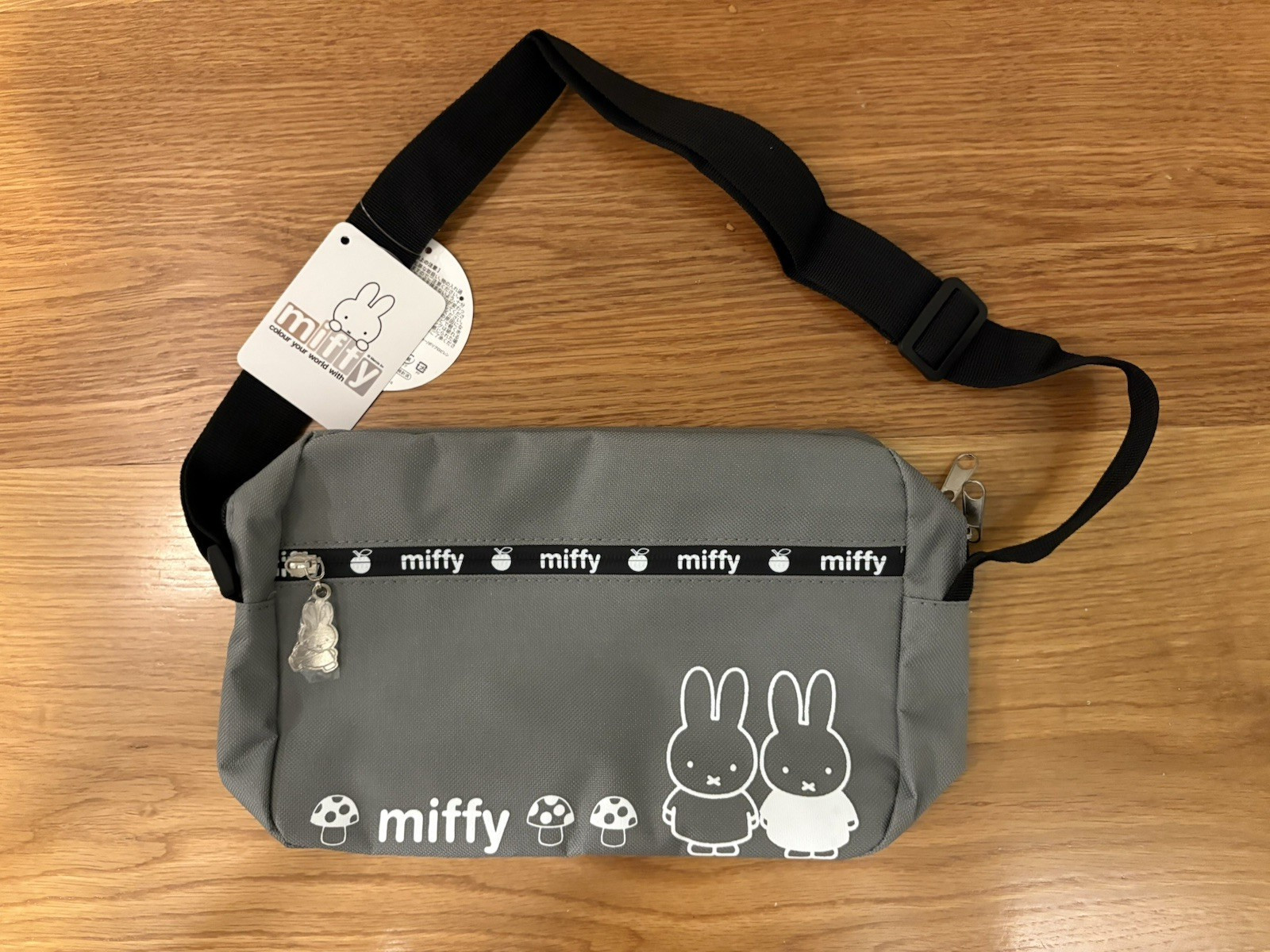 Miffy Shoulder Bag with Outer Pocket Grey 26x16x8cm New from Japan
